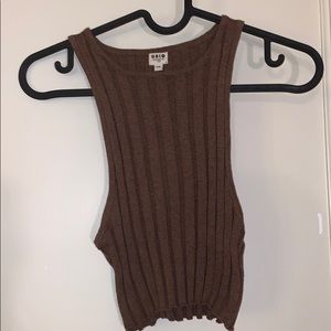 Brown knit crop top high neck